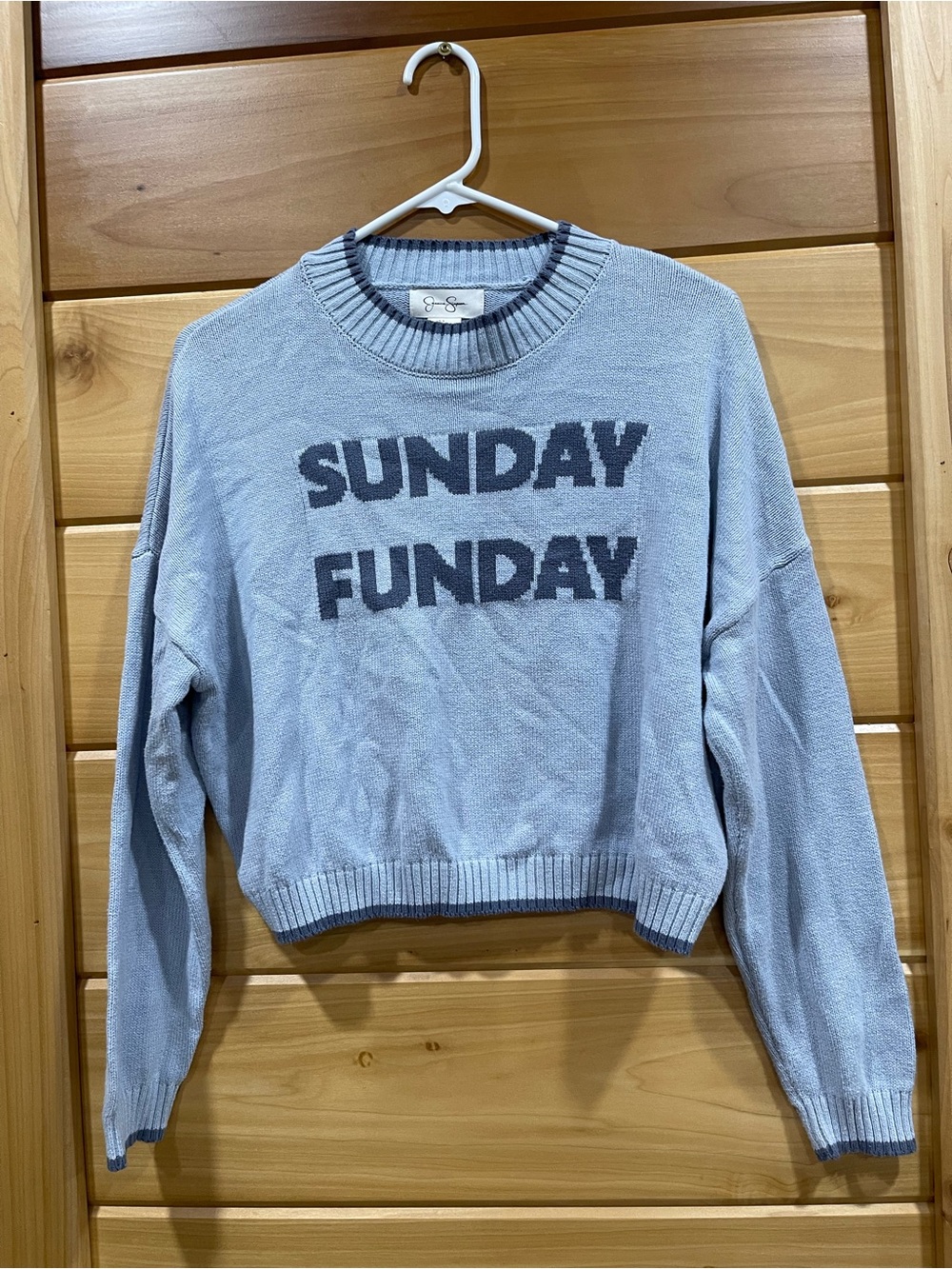 Jessica Simpson Light Blue "SUNDAY FUNDAY" Crewneck Sweater